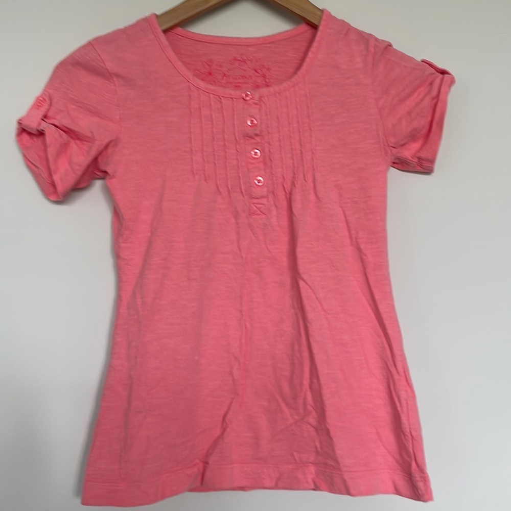 Arizona Pink Button Front Tee Shirt Sz M